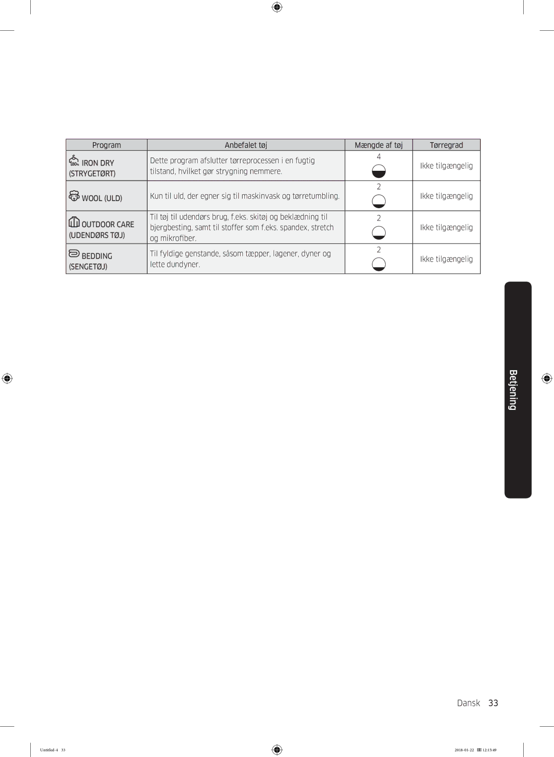 Samsung DV90N62632W/EE manual Dansk 33  